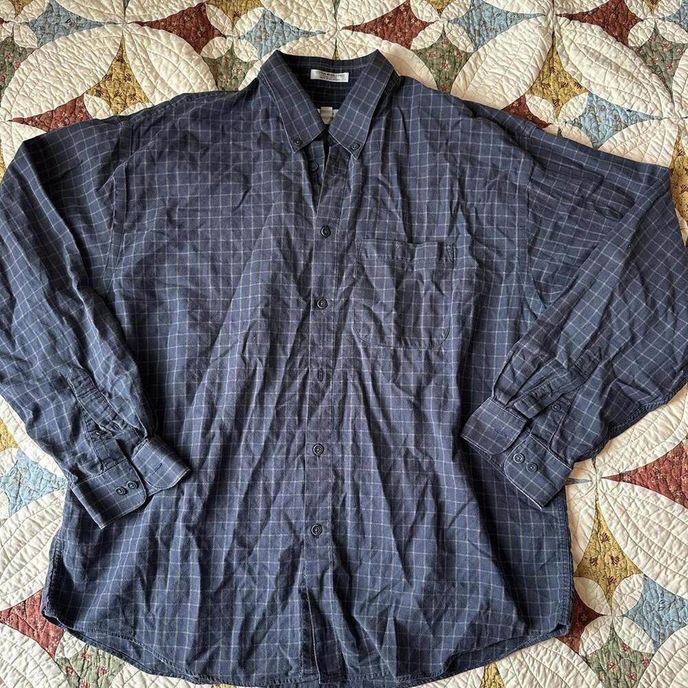 Geoffrey Beene grey plaid cotton long sleeve button up shirt grunge skater